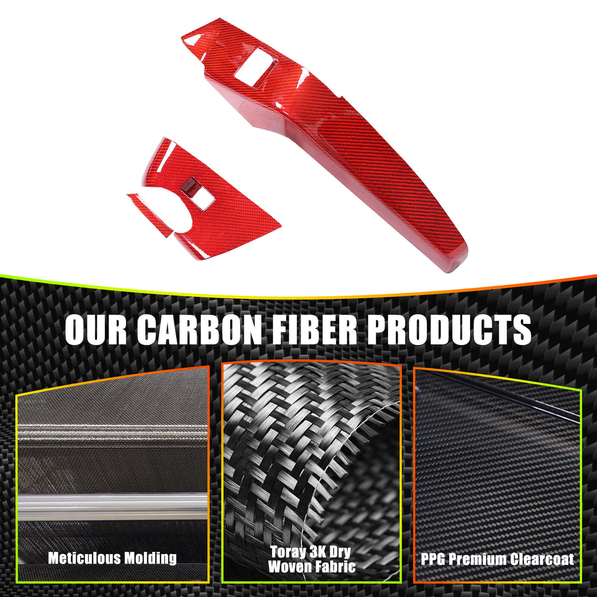Red Carbon Fiber Window Lift Button Panel Cover Trim For Corvette C7 2014-2019 10