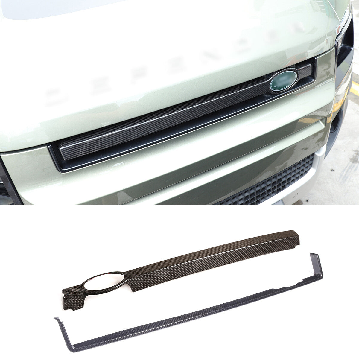 U-shape Carbon Front Bumper Mesh Grille Trim Logo Strip for LR Defender 20-24 1