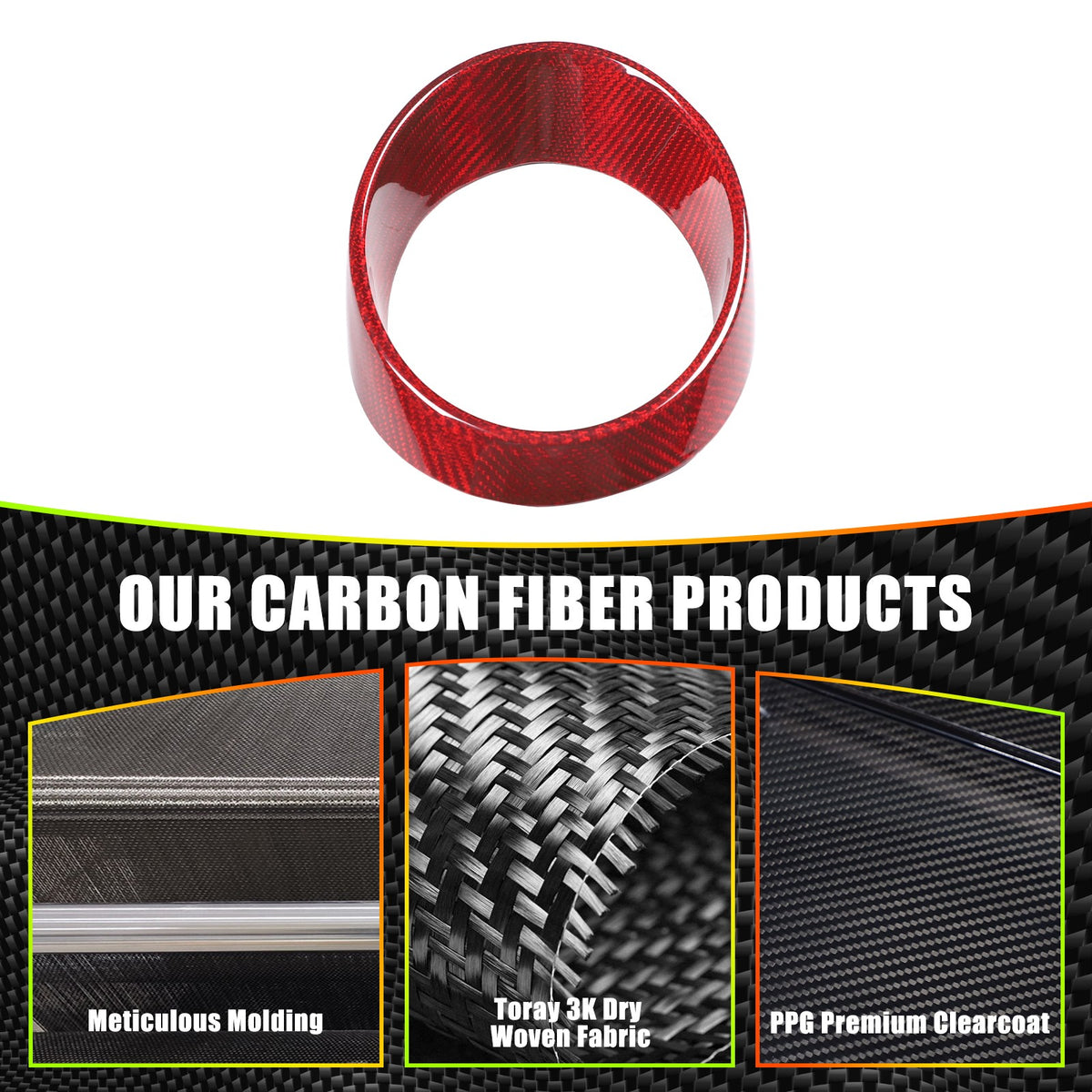 Red Real Carbon Fiber Instrument Tachometer Cover For Ferrari 458/488 2011-2016 4