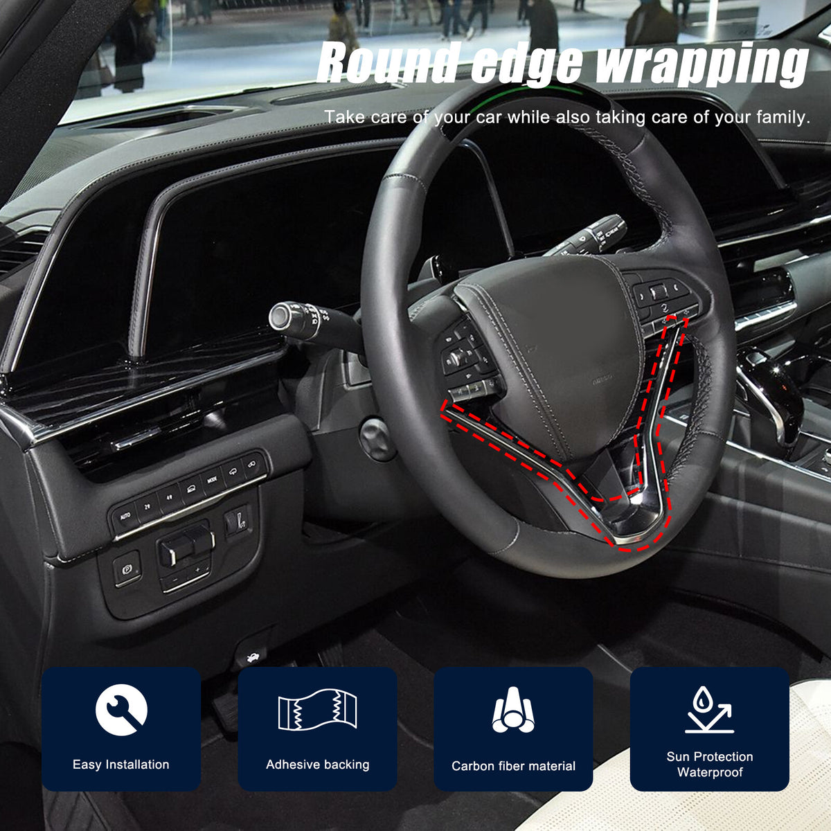 Red Real Carbon Fiber Steering Wheel Base Cover Trim For Cadillac Escalade 2021+ 6