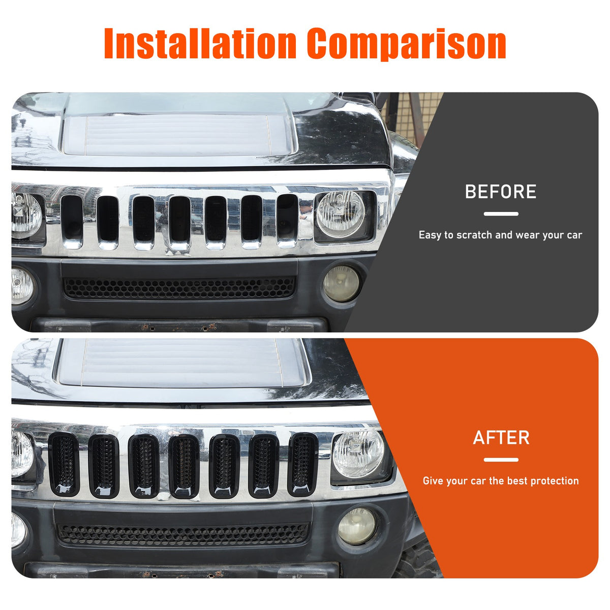 Piano Black ABS Front Grille Insect Screen Trim For Hummer H3 2005-2009 12