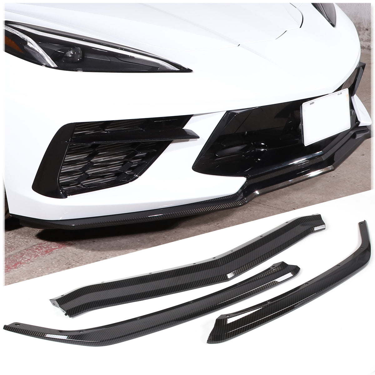 ABS Carbon Replacement Front Bumper Lip Splitter Kits Set For Corvette C8 20-25 4