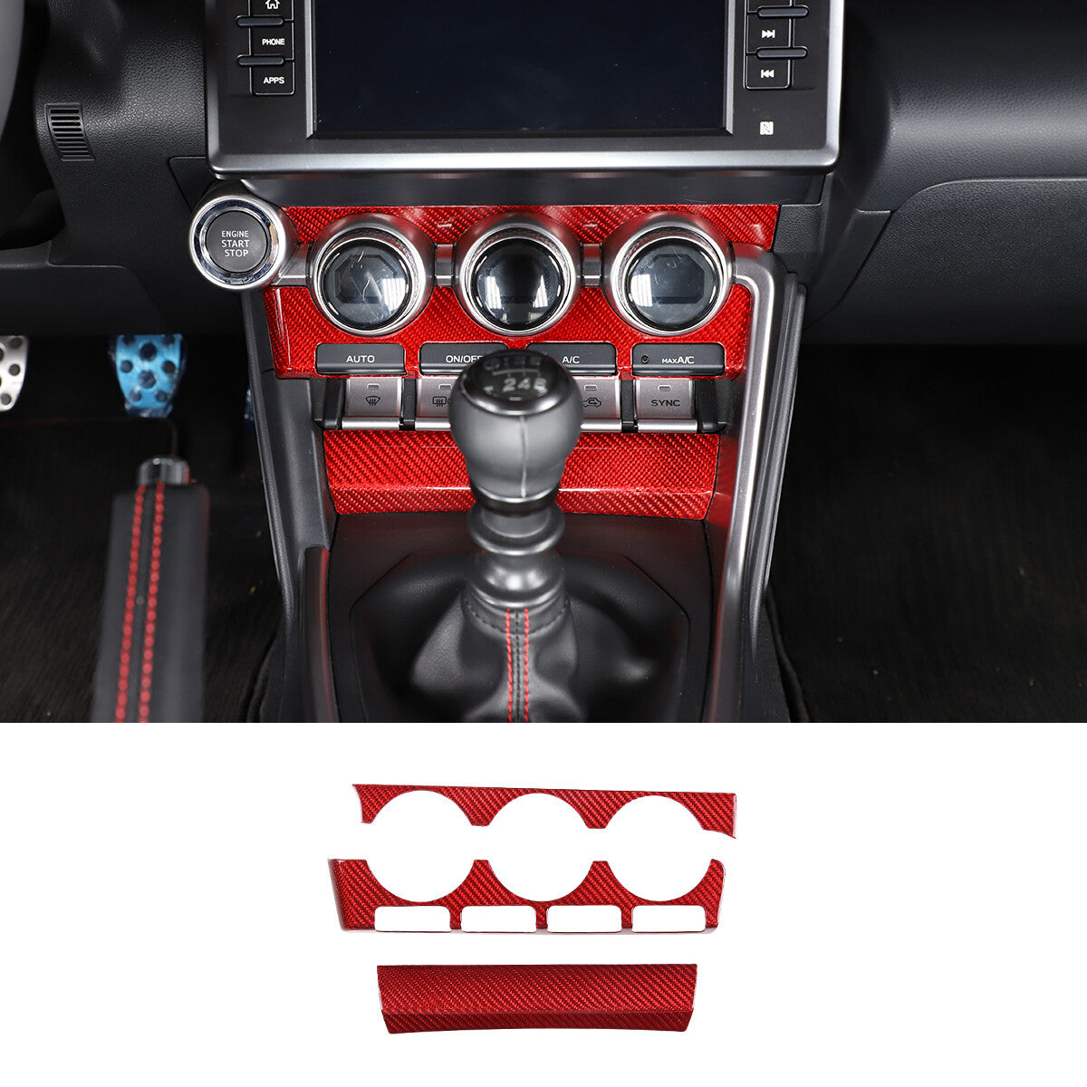 Red Real Carbon Fiber Interior Center Console Trim Set Kit For Subaru BRZ 22+ 120