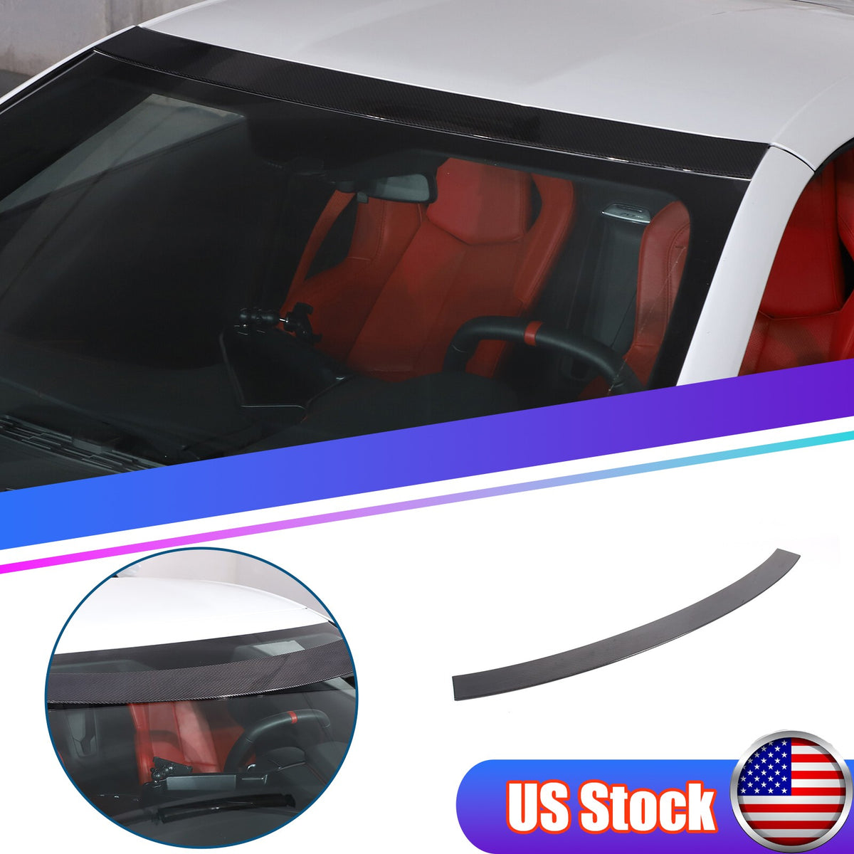 Real Carbon fiber Upper Outer Moulding Trim Front Top Windshield For Corvette C8 1