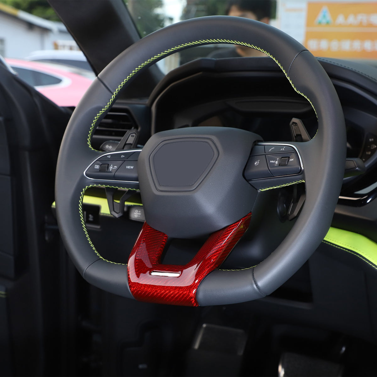 Red Real Carbon Fiber Steering Wheel Trim For Lamborghini Urus/Urus SE 2018-2023 16