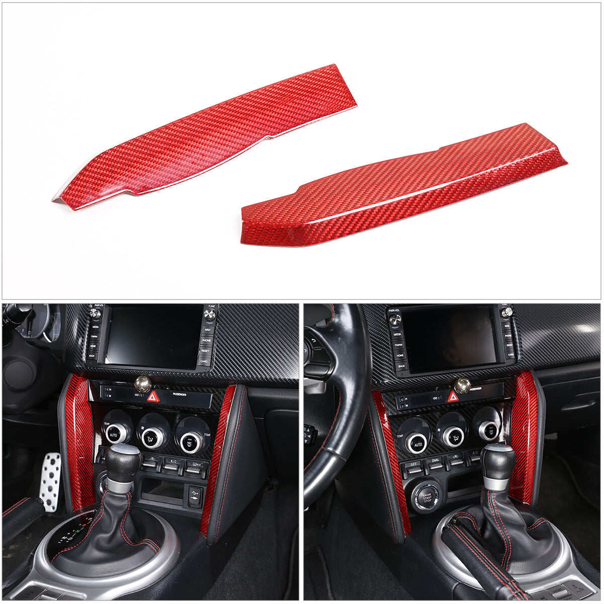 Red Carbon Fiber Center Control Side Panel Trim For Subaru BRZ Scion FR-S 12-20 5