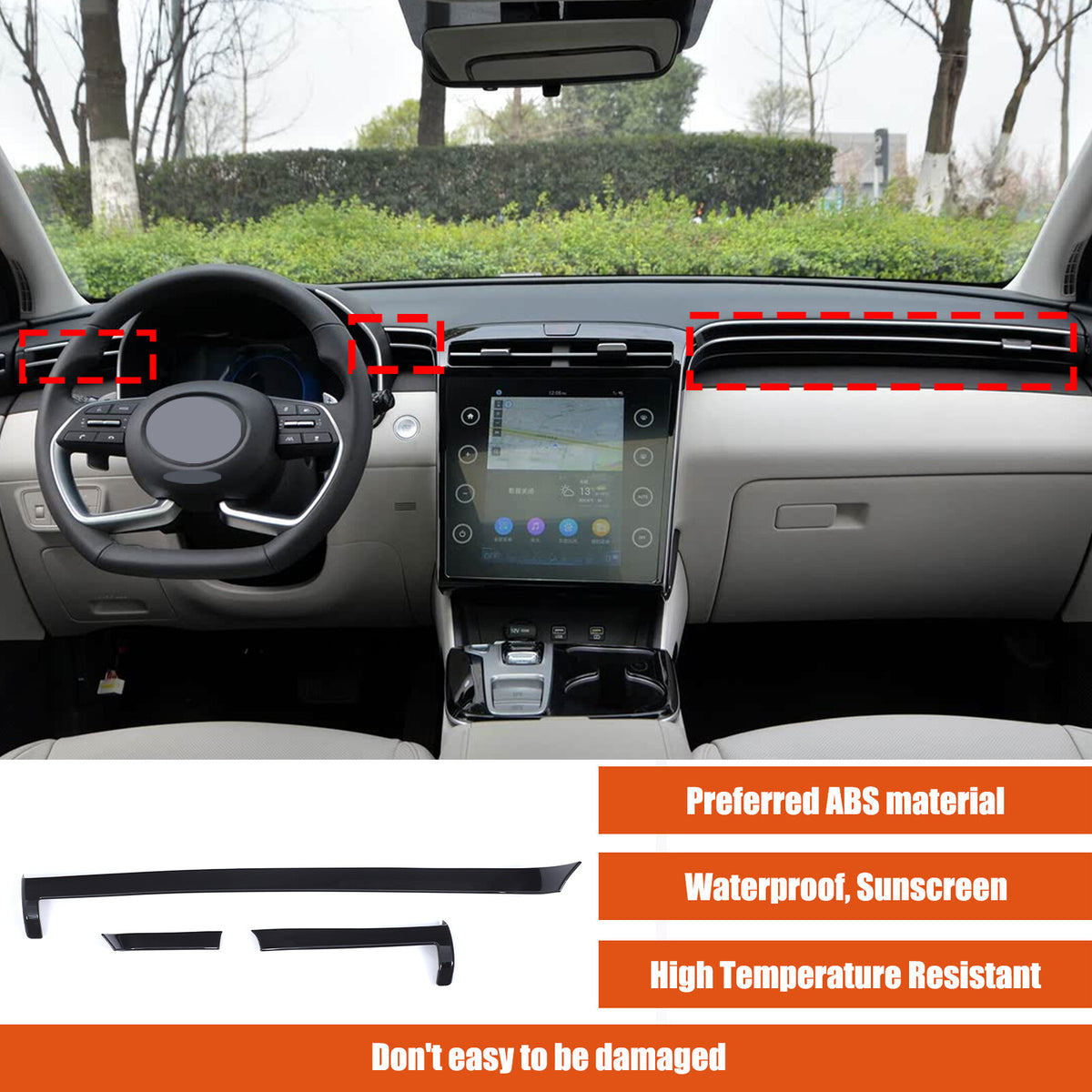 Glossy Black Center Console Air Vent Trim Strip For Hyundai Santa Cruz 2022+ US 8