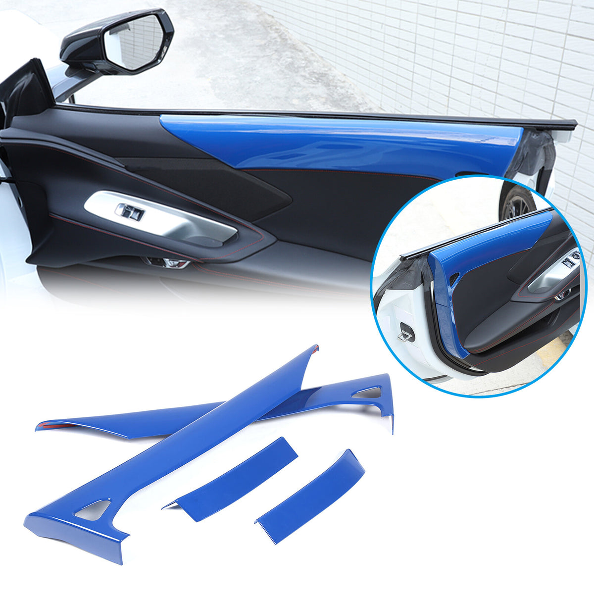 Blue ABS Inner Interior Door Panel Cover Trim For Corvette C8 Z51 Z06 2020-26 4