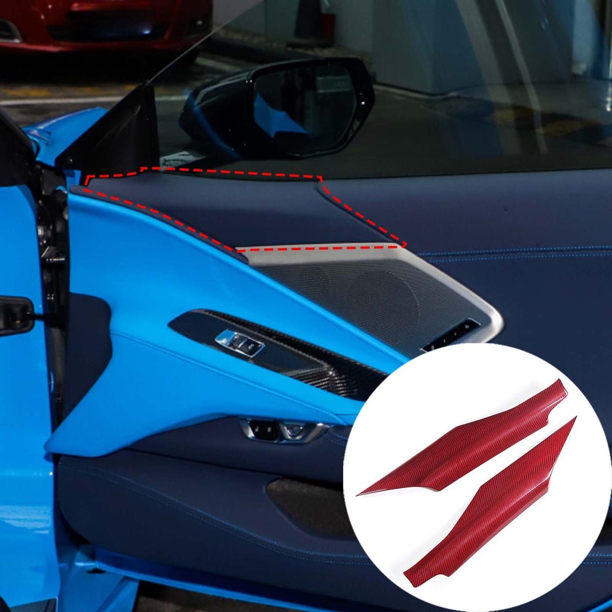 Red Real Carbon Fiber Interior Door Panel Trim Cover For Corvette C8 2020-2026 10