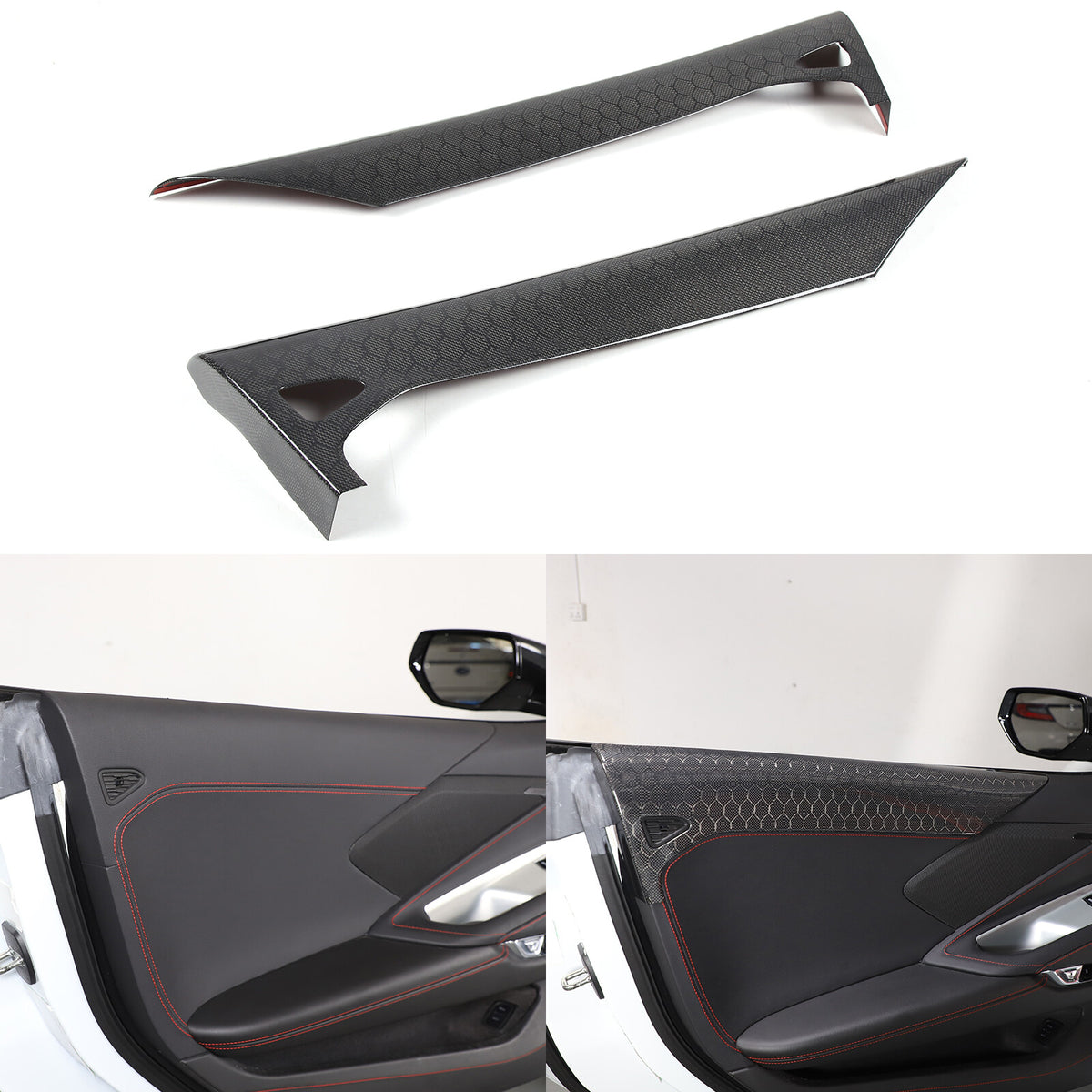 Real Honeycomb Carbon Fiber Interior Door Upper Panel trim Cover For Corvette C8 6