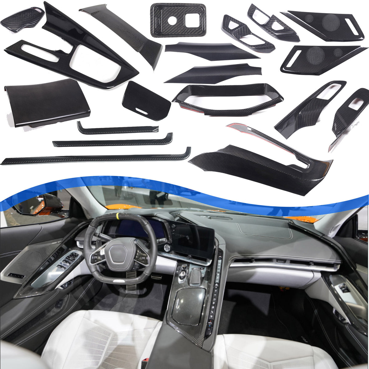 Real Carbon Fiber Interior Trim Cover For C8 Corvette Stingray Z51 Z06 Z07 20-25 1