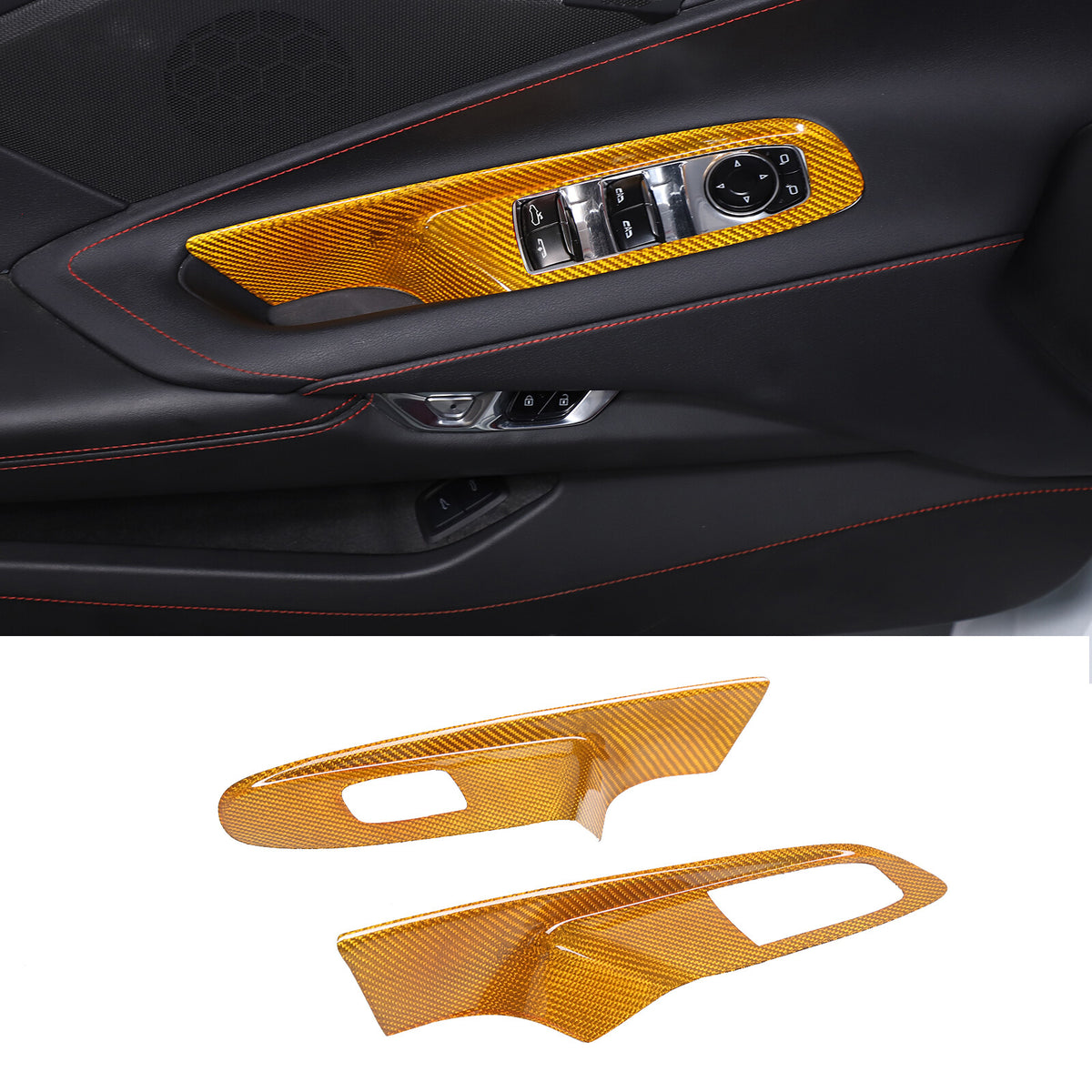 Yellow Carbon Fiber Window Lift Switch Button Trim For Corvette C8 Convertible 2