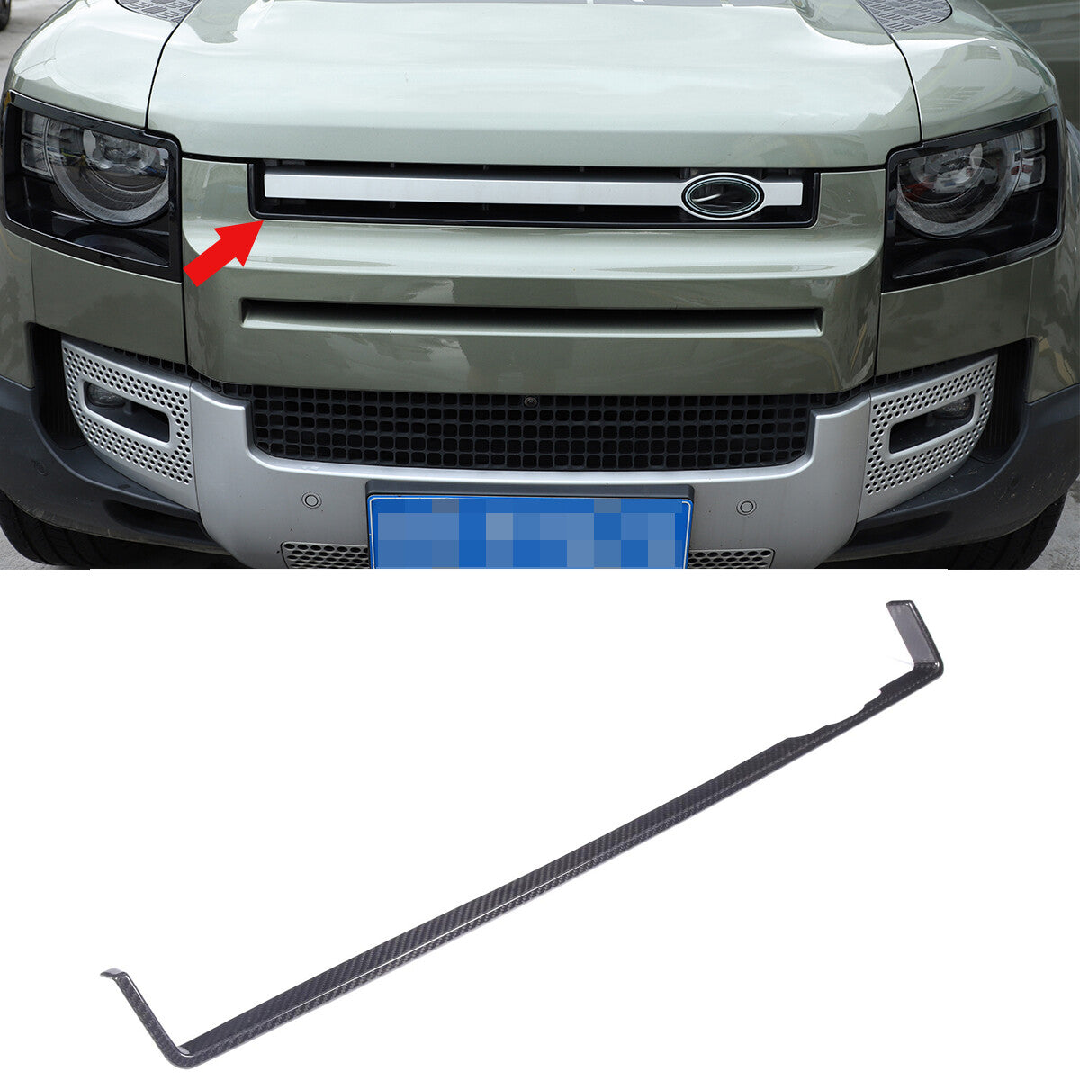 U-shape Carbon Front Bumper Mesh Grille Trim Logo Strip for LR Defender 20-24 2