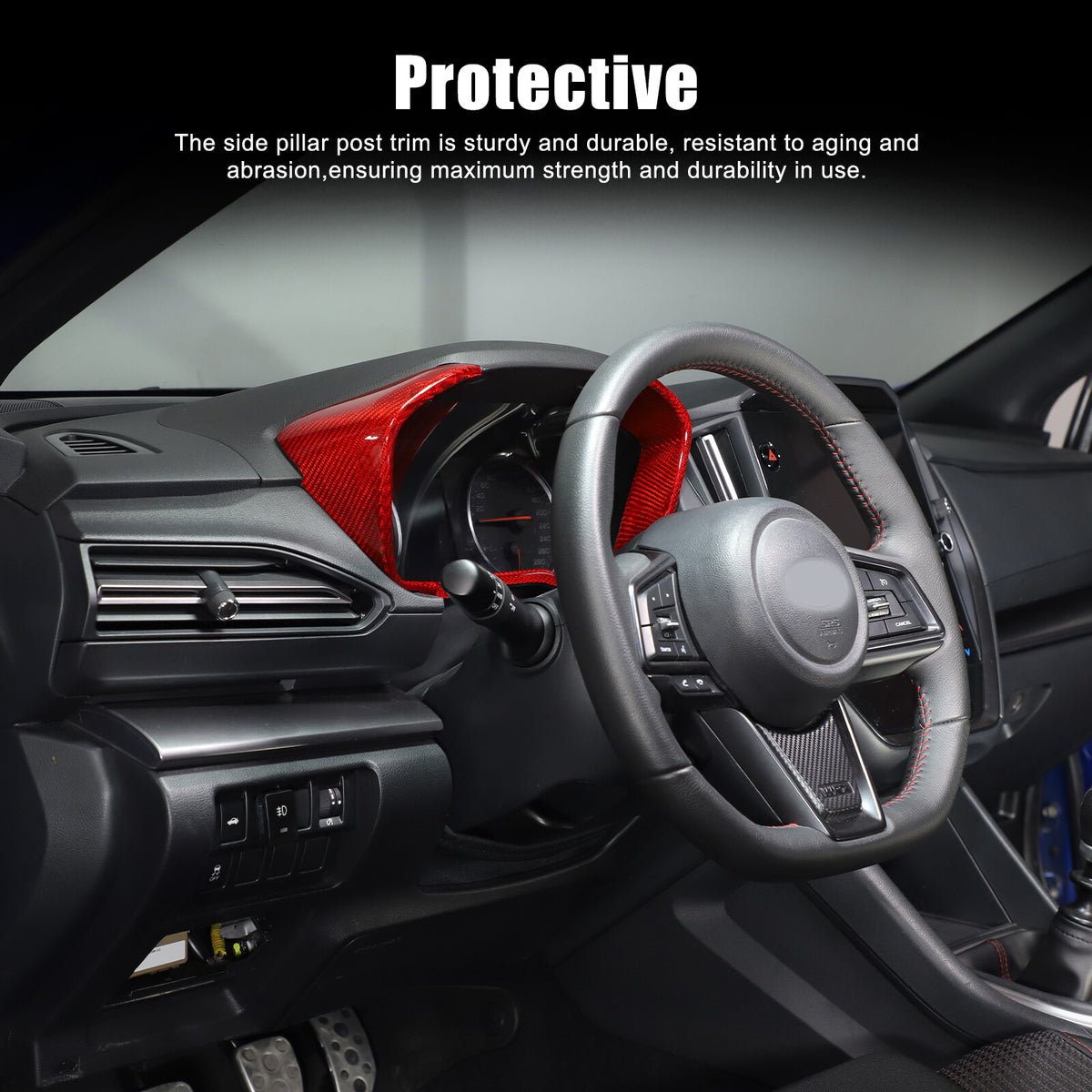 Red Real Carbon Fiber Center Console Dashboard Trim For Subaru WRX 2022+ 21