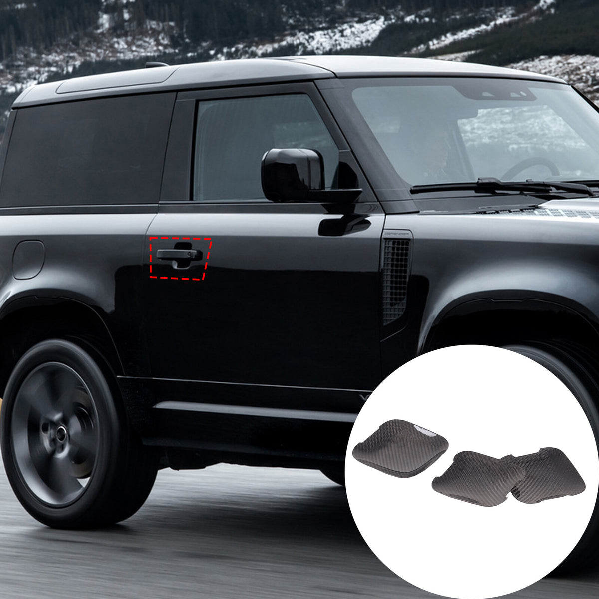 Real Carbon Exterior Side Door Bowl Cover Trim For Land Rover Defender 90 20-24 4