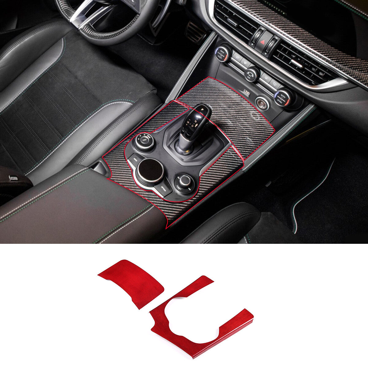 Red Carbon Fiber Gear Shift Panel Cover Trim For Alfa Romeo Stelvio 07-19 4