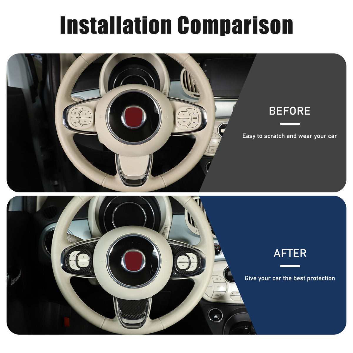 Real Carbon Fiber Steering Wheel Button Trim For Fiat 500 Abarth 595 695 2021-23 11