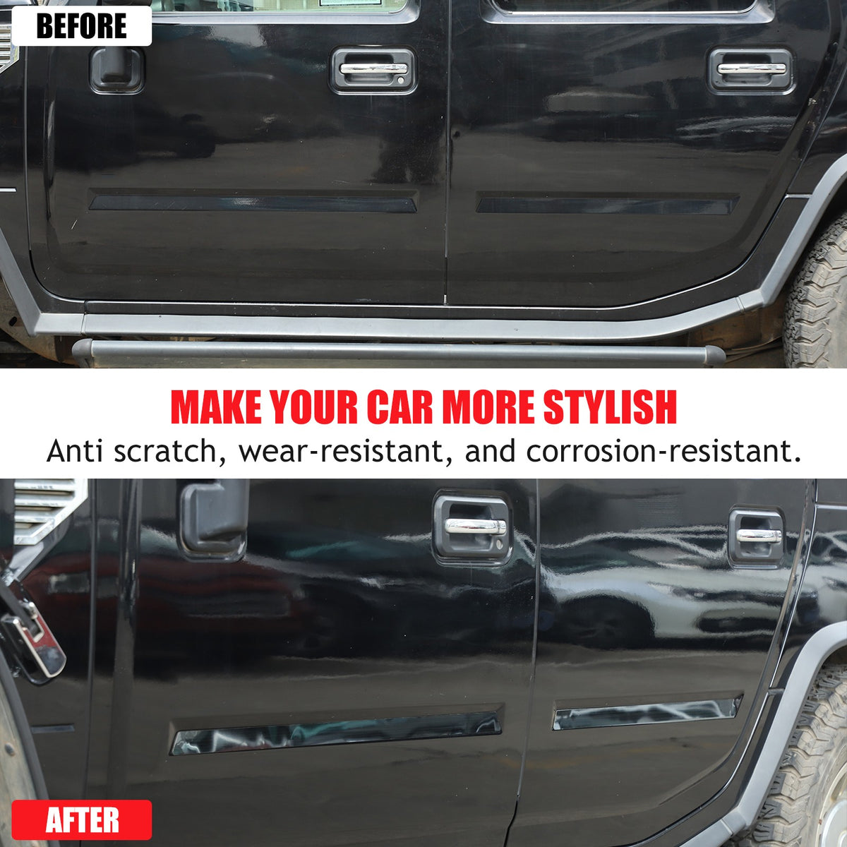 Black Titanium Stainless Steel Body Molding Trim Strips For Hummer H2 2003‑2009 4