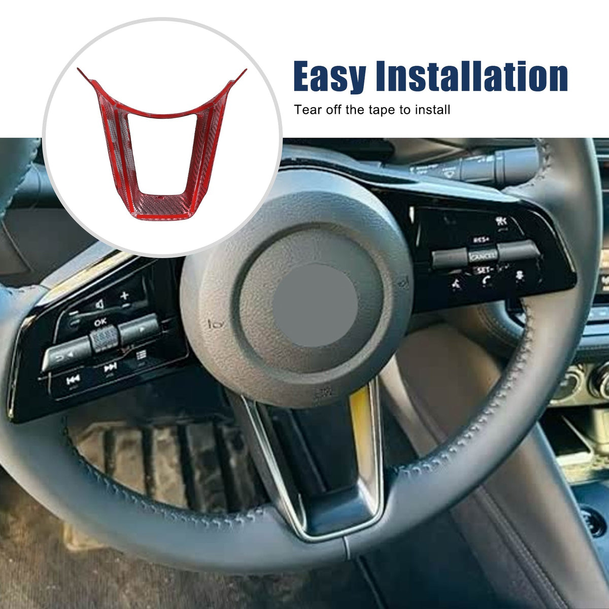 Red Real Carbon Fiber Steering Wheel U-Shape Base Trim For Nissan 400Z Z34 17