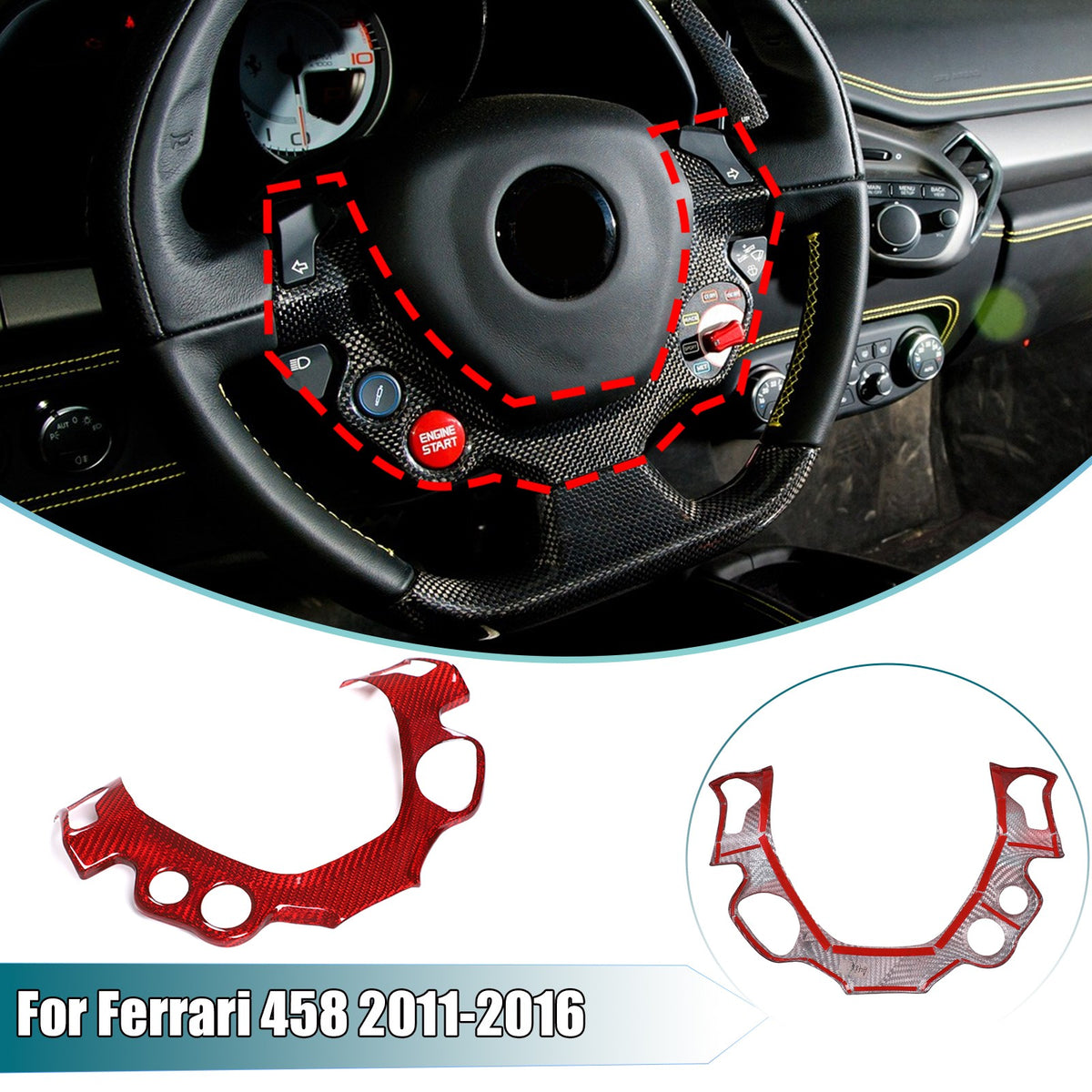 Red Real Dry Carbon Fiber Steering Wheel Button Trim For Ferrari 458 2011-2016 1