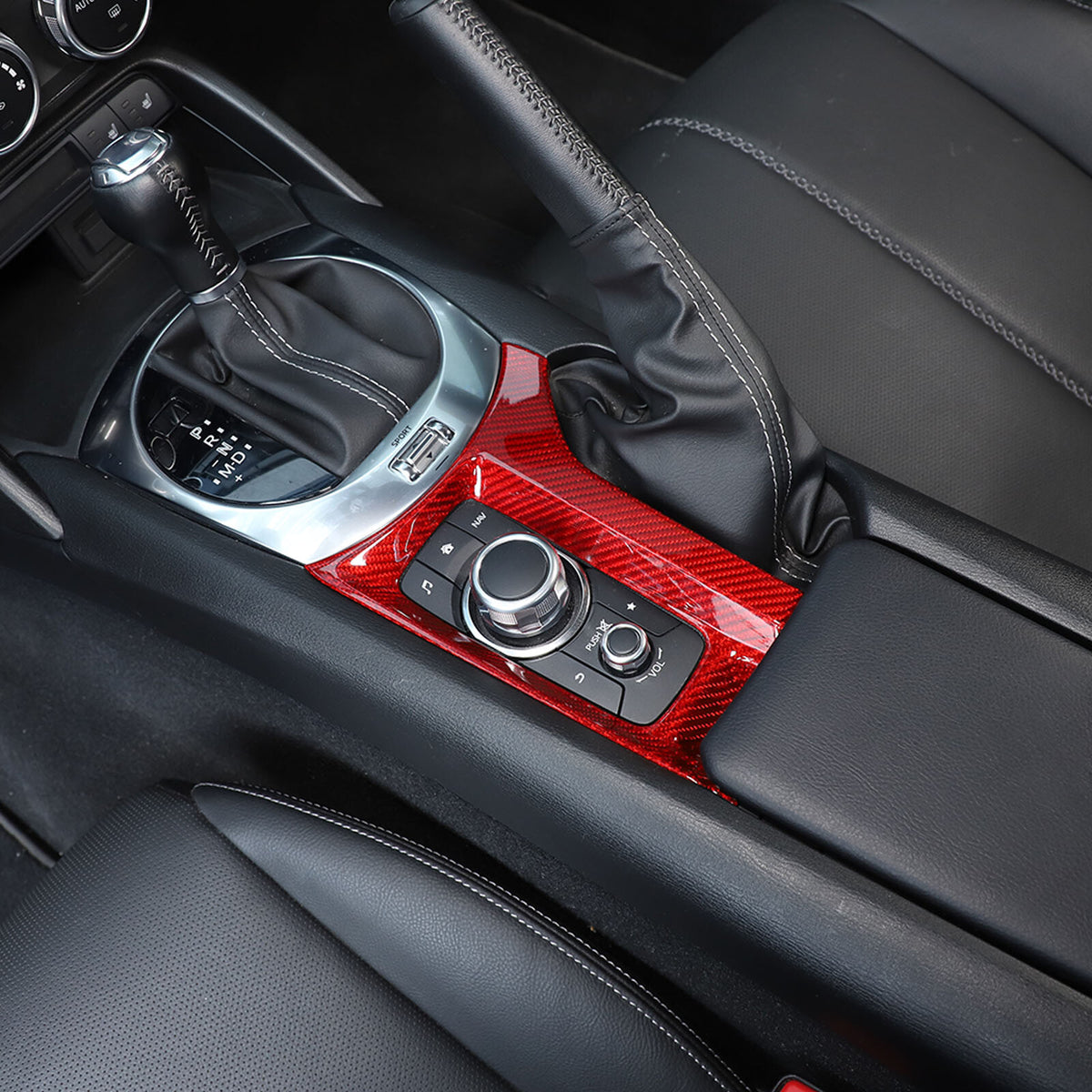 Red Real Carbon fiber Center Multimedia Panel Cover Trim For Mazda MX-5 2016-23 2