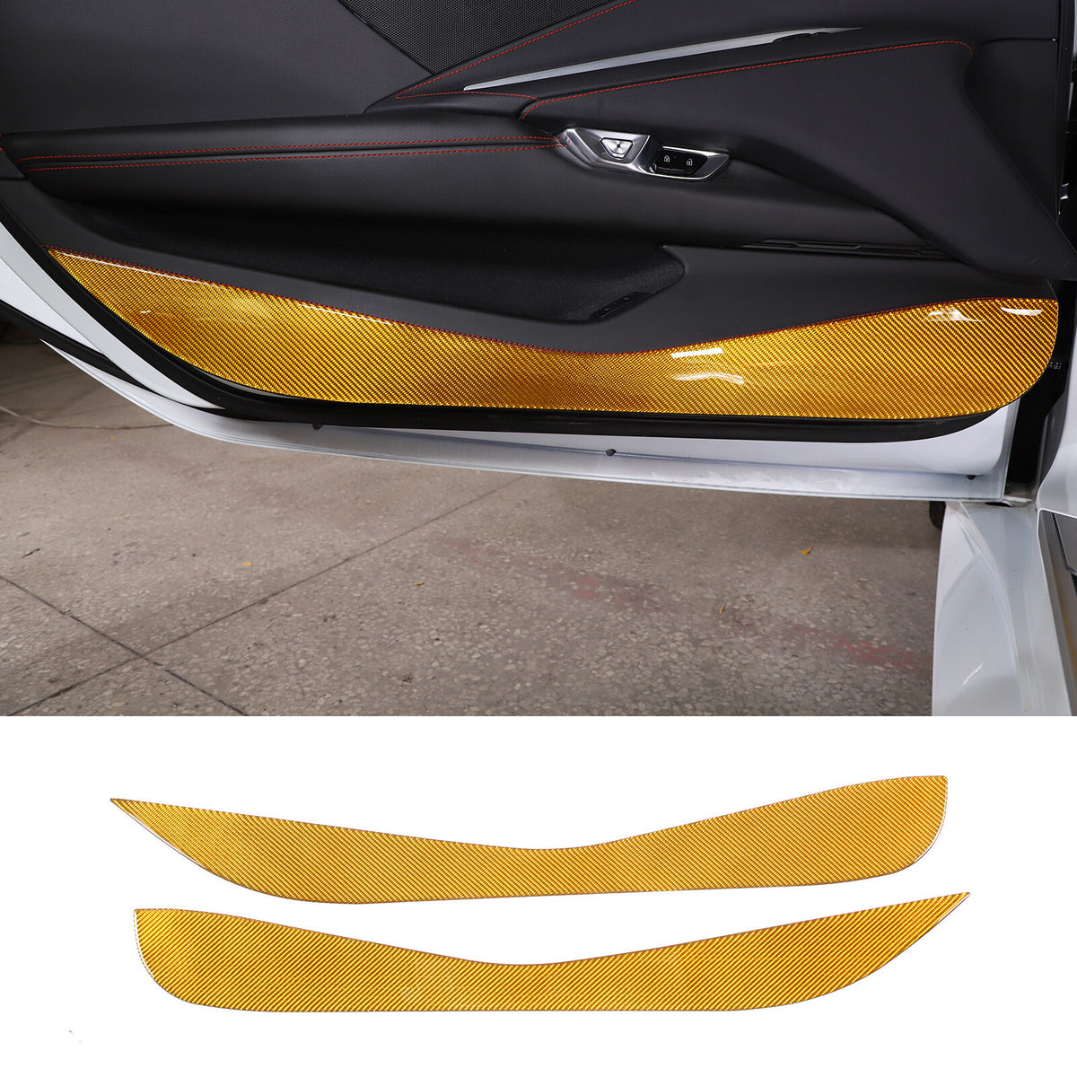 Yellow Carbon Fiber Door Anti-Kick Panel Sticker For Corvette C8 2020-26 3