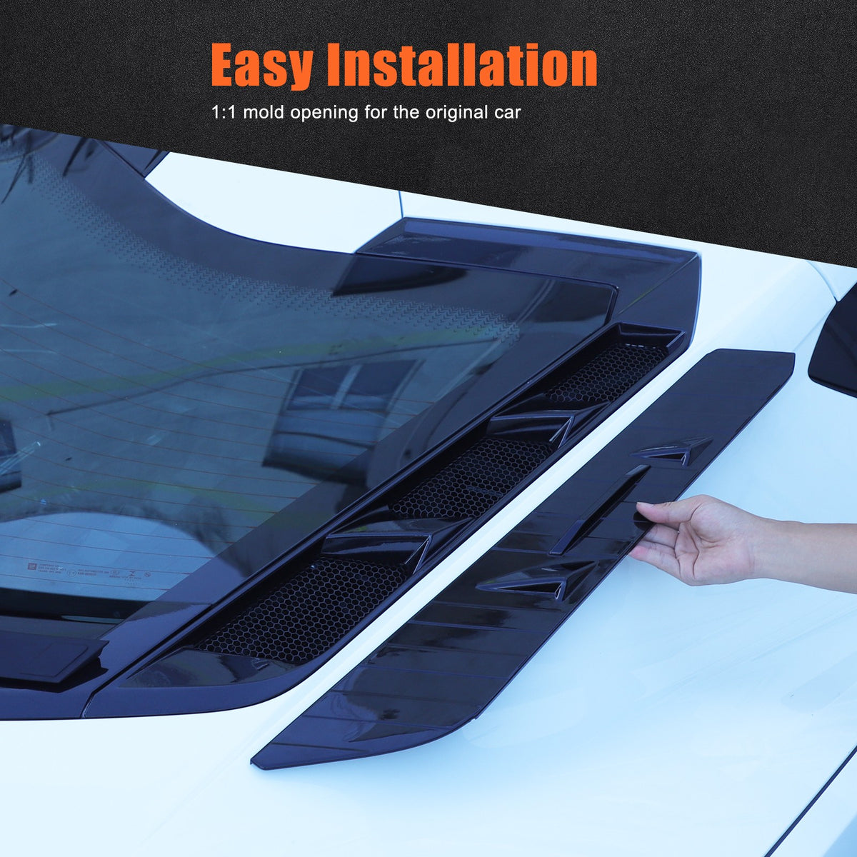 ABS Piano Black Rear Hood Wash Waterproof Trim Cover For Corvette C8 2020+ 17