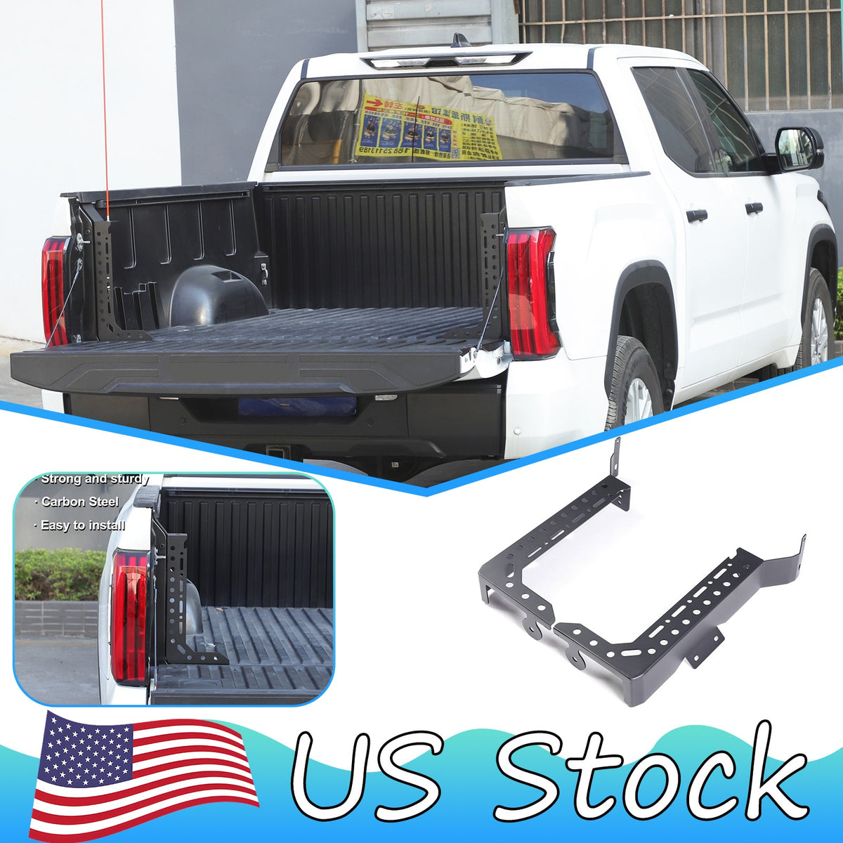 Black Steel L-Shaped Truck Bed Reinforcement Bracket For Toyota Tundra 2022+ US 1