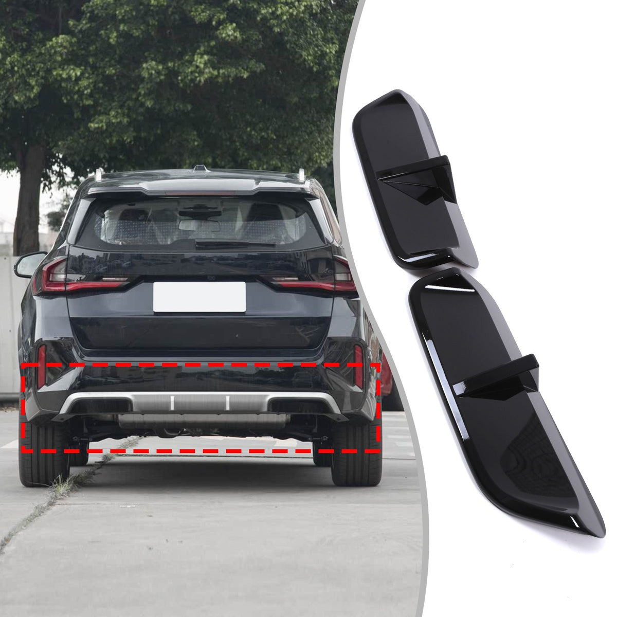Piano Black Rear Lower Bumper Side Spoiler Trim For BMW X1 U12 23+ Sport US 16