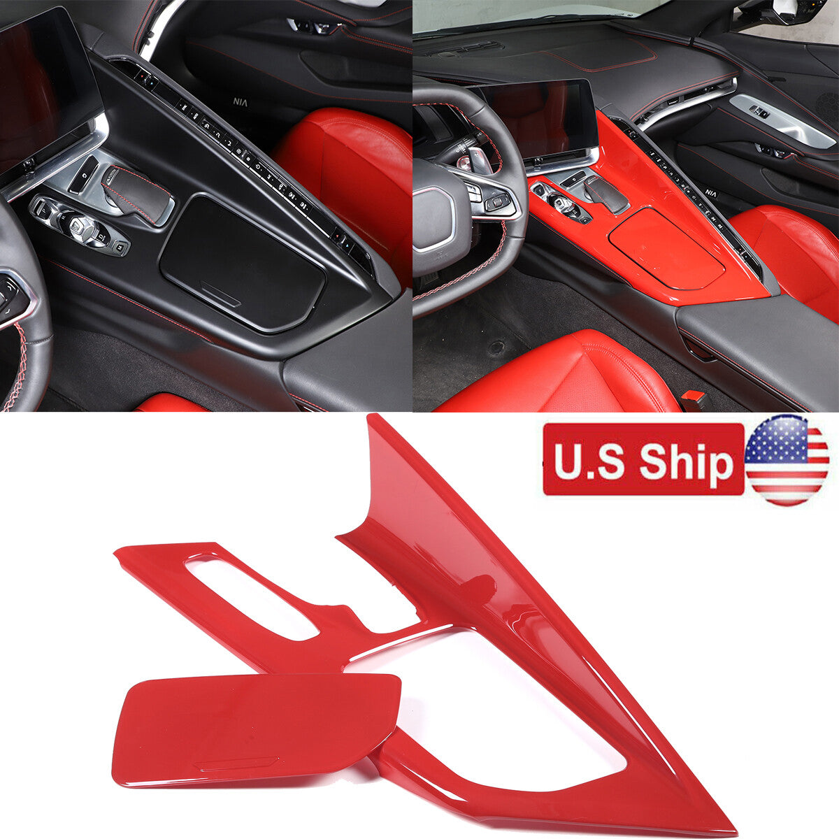 ABS Red Center Console Gear Shift Panel Cover Trim For Corvette C8 2020-2025 US 1