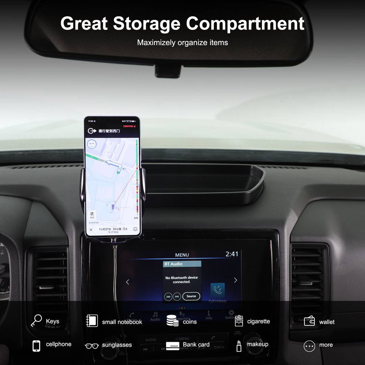 Wireless Dashboard Storage Tray Box Phone Holder For Nissan Frontier D41 2022-24 17