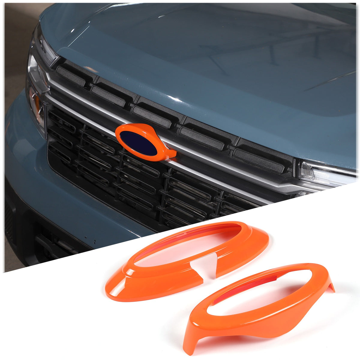 Orange Front Bumper Grille Trim Cover + Logo Ring For Ford Maverick 2022 US 16