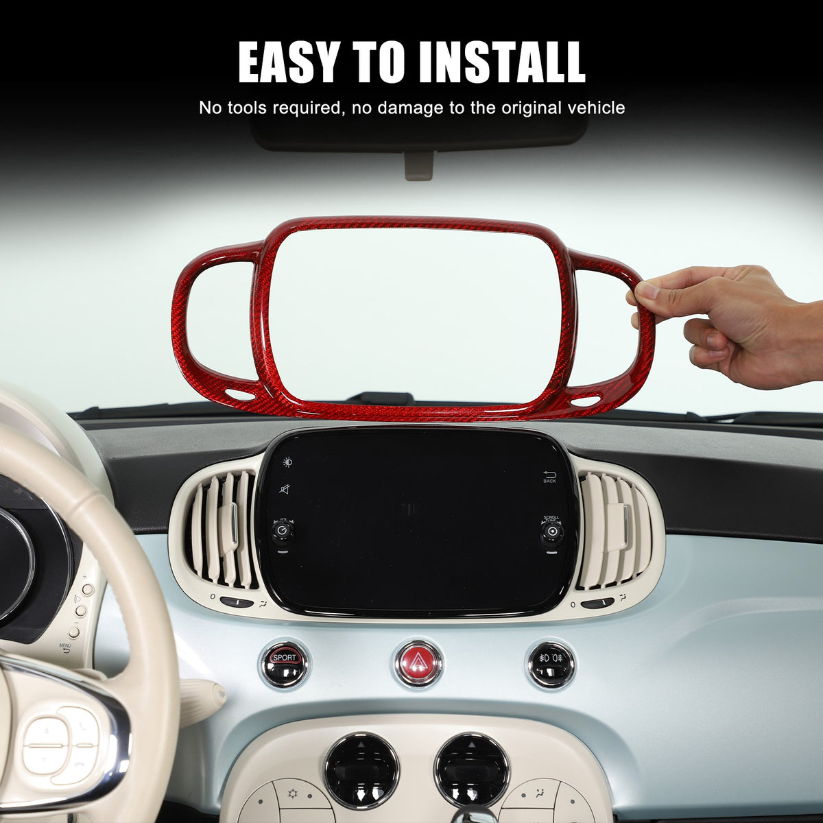 Red Real Carbon Fiber Center Console Air Outlet Trim For Fiat 500 2016+ 3