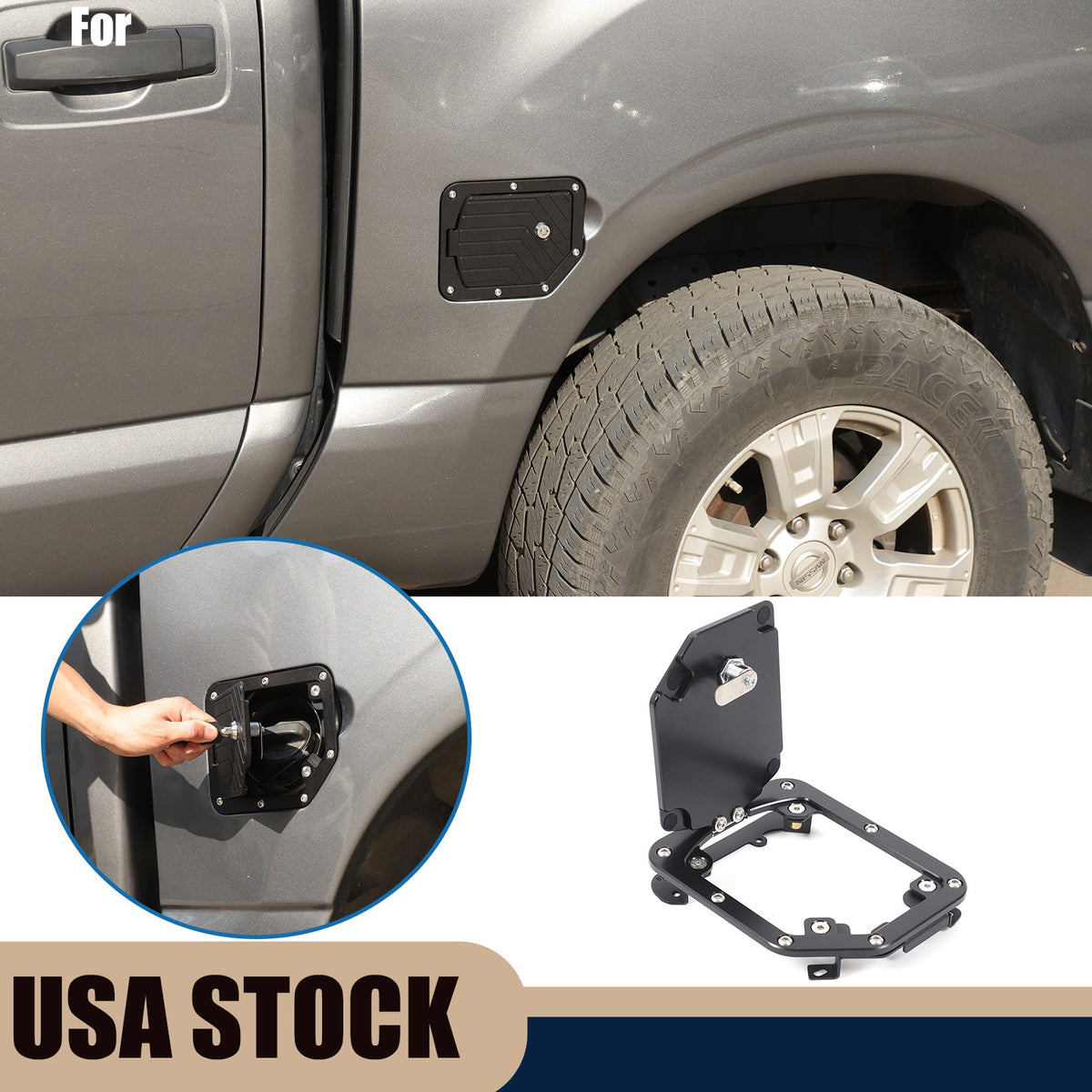 Black Aluminum Door Fuel Tank Cover W/ Lock Gas Cap Trim For Nissan Titan 16-23 1