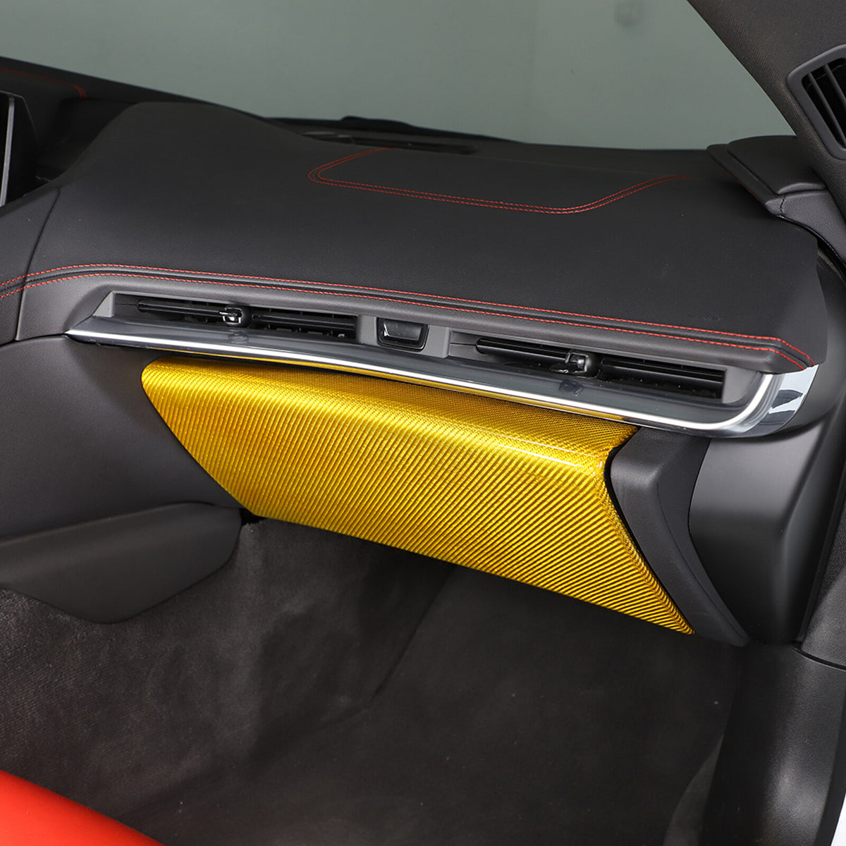 Yellow Carbon Fiber Co-pilot Storage Glove Box Covers For Corvette C8 2020-2026 3