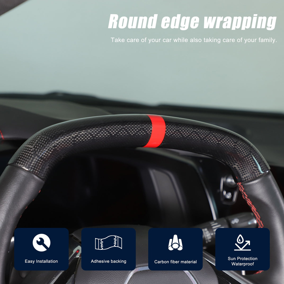 Red Top Honeycomb Carbon Fiber Steering Wheel Trim Cover For Corvette C8 2020+ 12