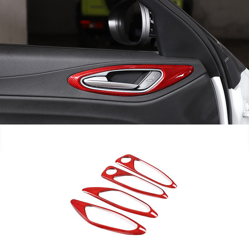 Red Carbon Fiber Style Inner Door Handle Frame Trim For Alfa Romeo Giulia 17-19 1