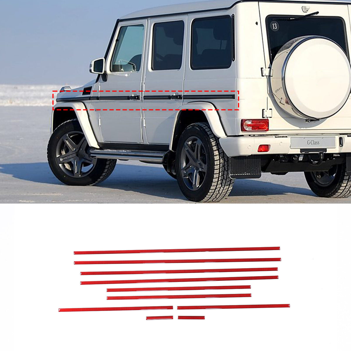 Red Cabon Body Side Door Moulding Sticker For Benz G Class W463 G500/55/63 07-18 2
