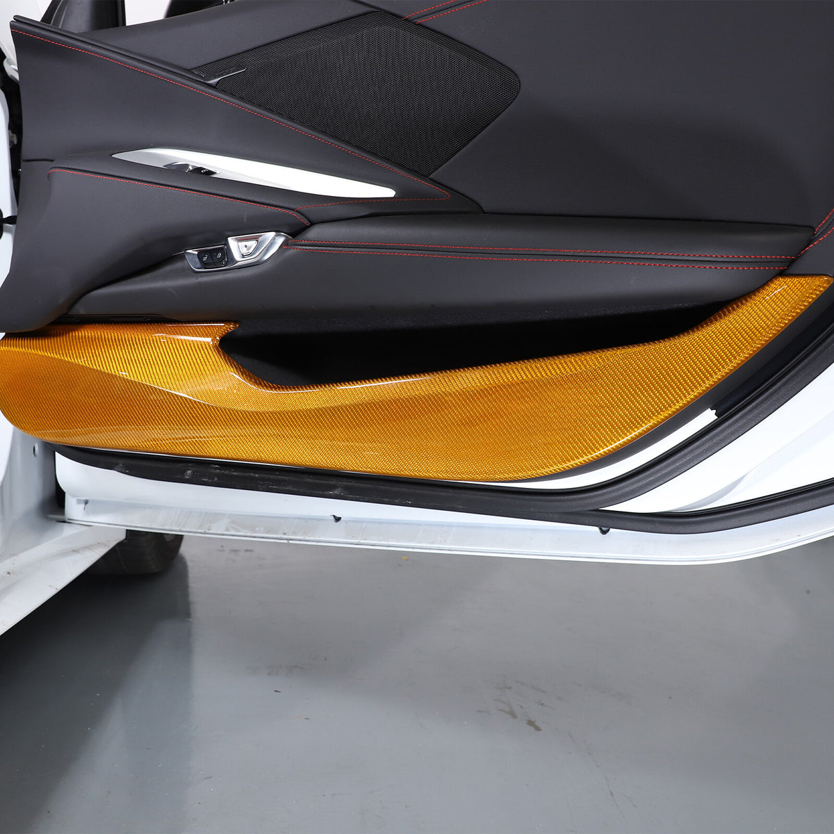 Yellow Carbon Fiber Interior Door Anti-kick Panel Cover Trim For Corvette C8 20+ 8