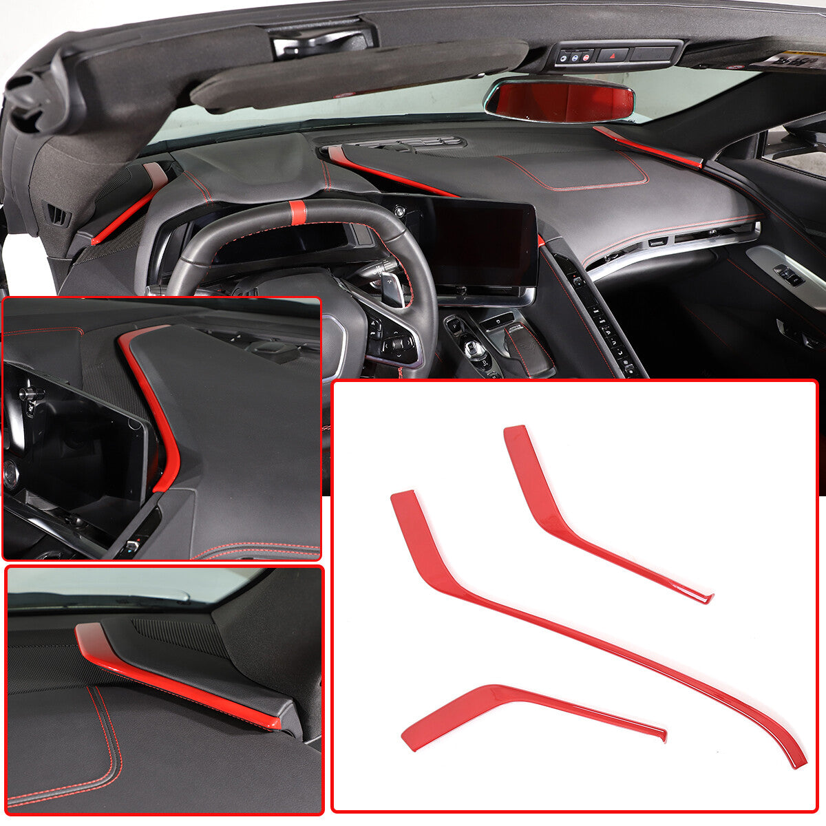 Red Full Interior Set Dash Panel Decor Cover Trim Kit For Corvette C8 2020-25 - Variants 11-15 27
