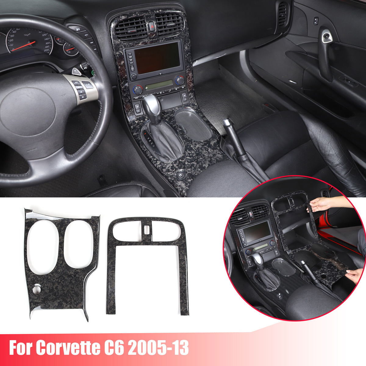 Forged Carbon Fiber Interior Full Center Console Trim Set For Corvette C6 05-13 1