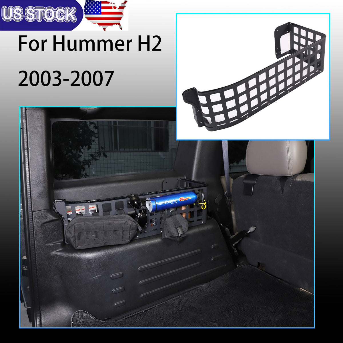 Alloy Storage Molle Panel Rear Trunk Debris Rack For Hummer H2 2003-07 US 1