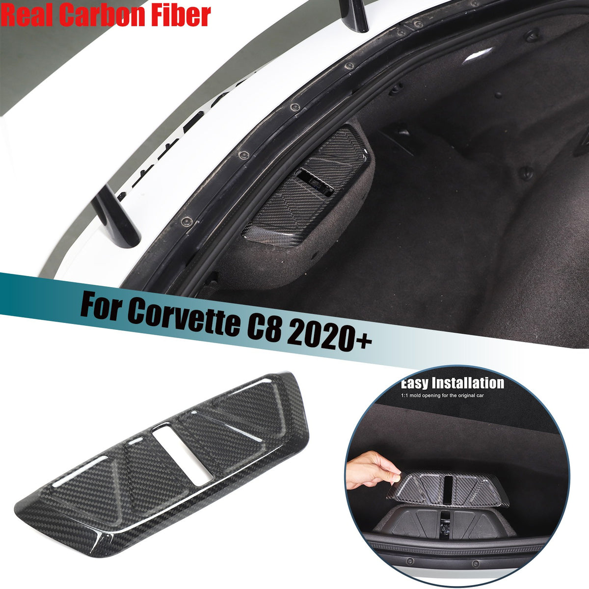 Real Carbon Fiber Trunk Lock Base Cover Trim For Corvette C8 Coupe 2020+ 1