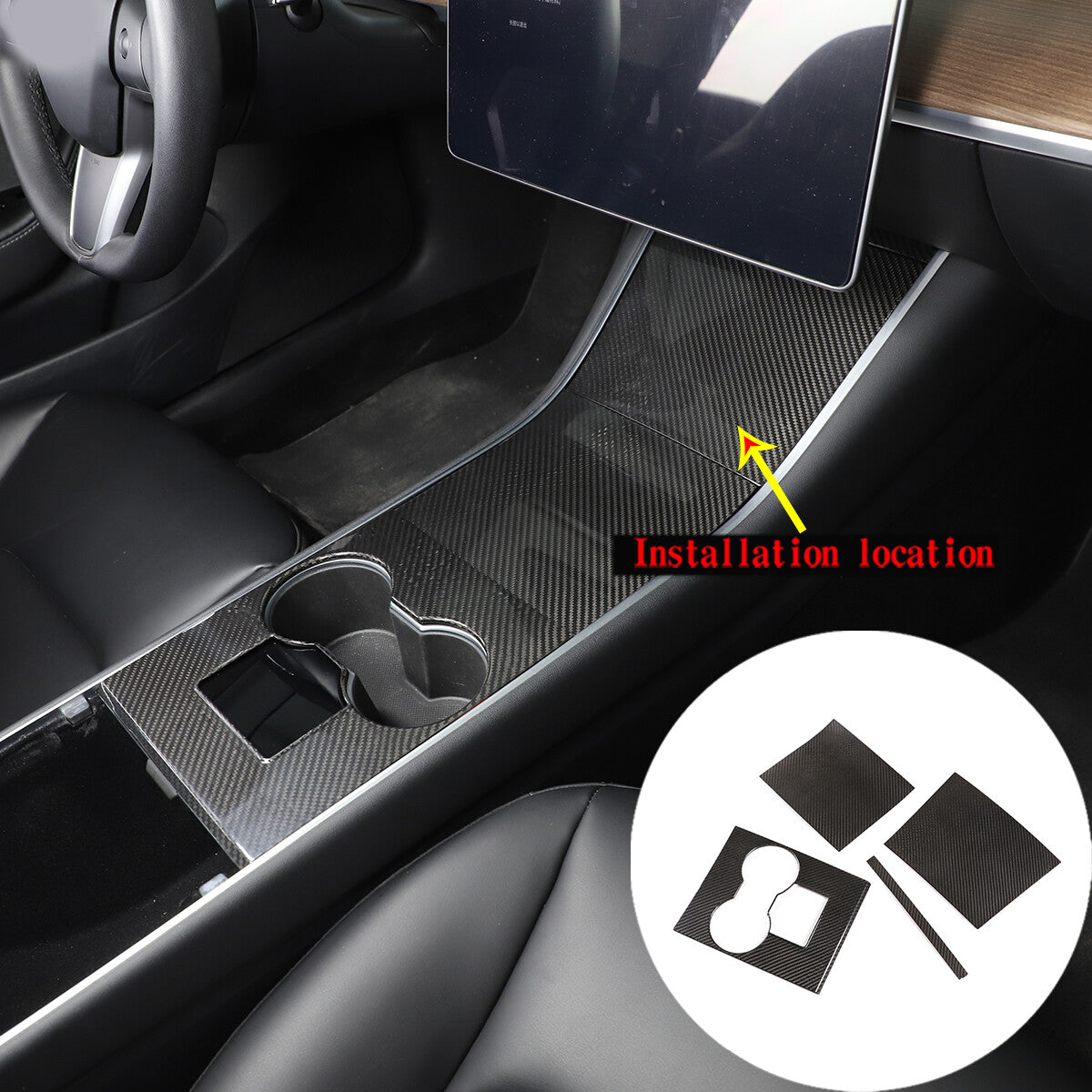 FOR 2017-2021 TESLA MODEL 3 REAL CARBON FIBER CENTER CONSOLE TRIM HARD COVER KIT 4