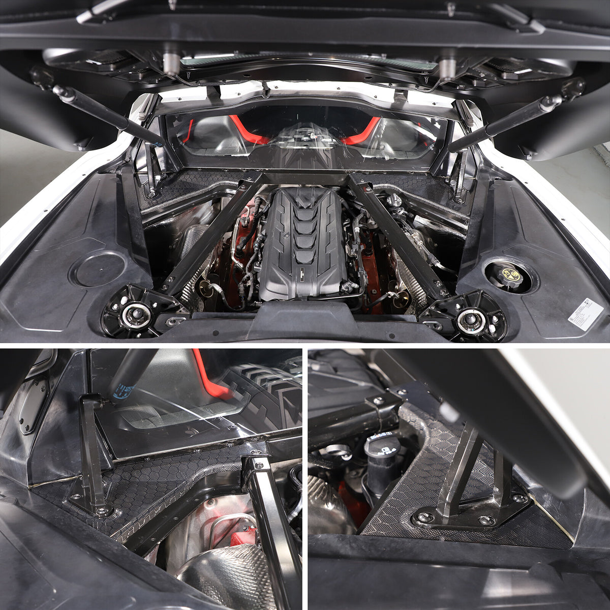 Honeycomb Carbon Fiber Engine Bay Corner Base Cover Overlay For Corvette C8 20+ 16