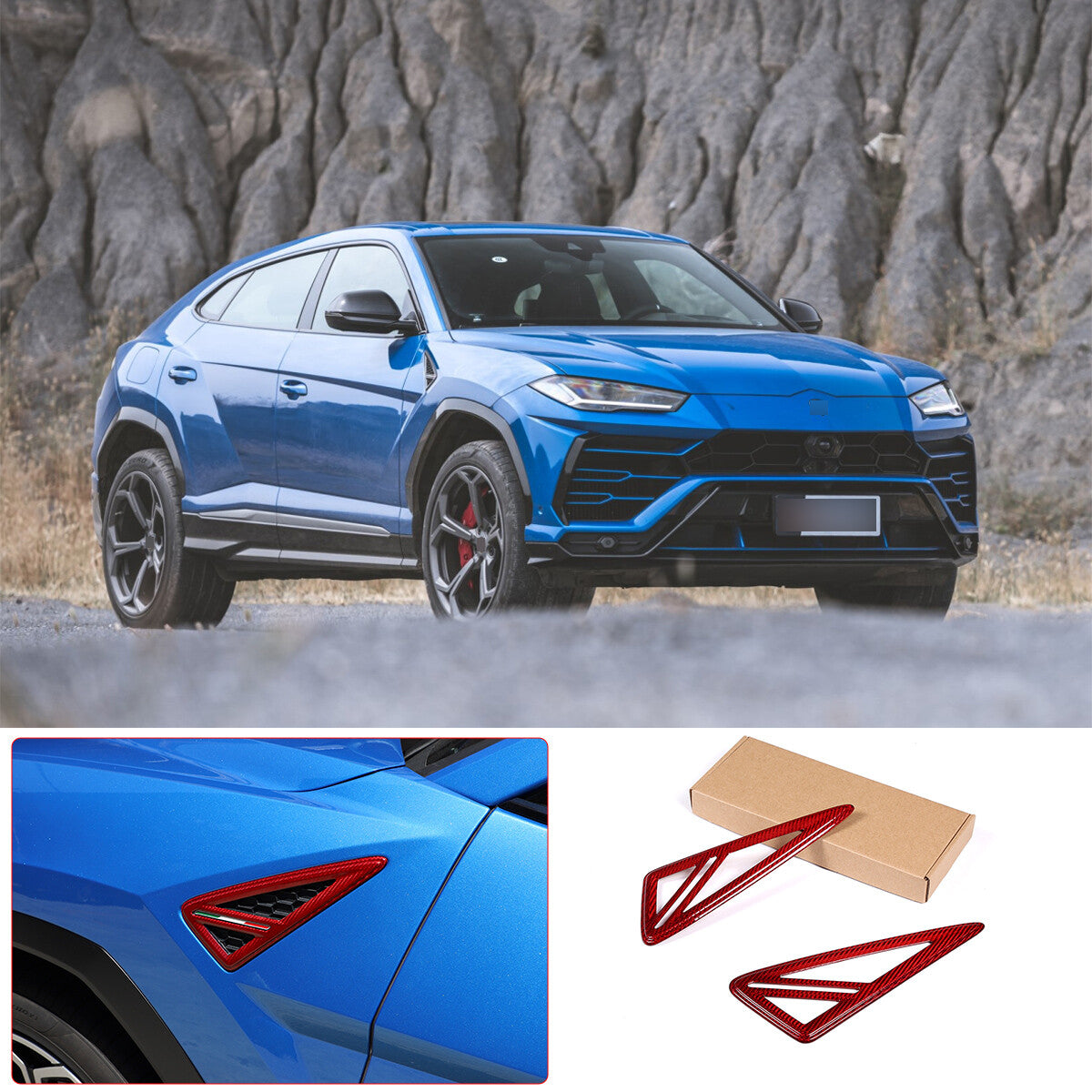 Red Car Side Wing Air Flow Fender Vent Trim Sticker For Lamborghini URUS 18-23 1