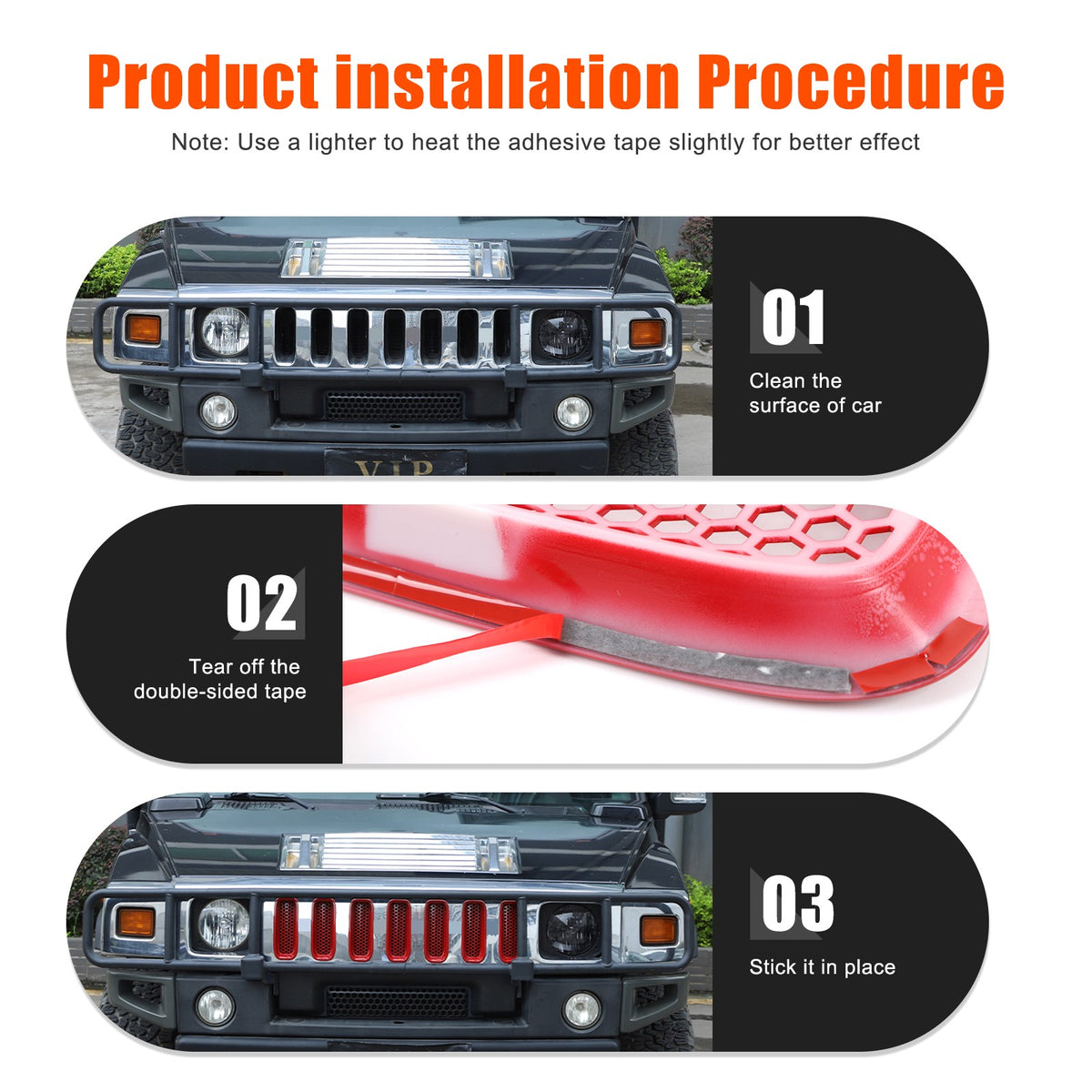 Sport Red ABS Front Grille Anti-Insect Bug Screen Trim For Hummer H2 2003-2009 3