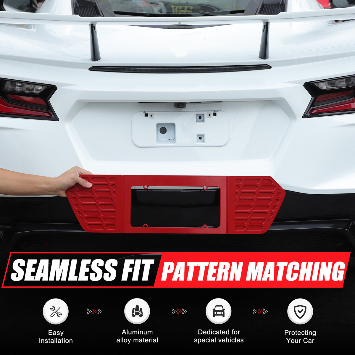 Red Aluminum Alloy Rear License Plate Filler Panel Trim for Corvette C8 2020+ 21