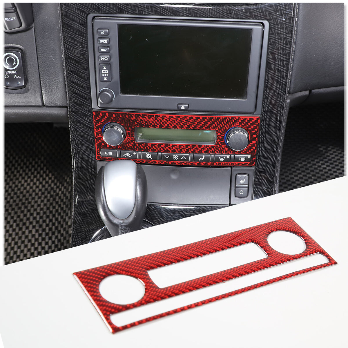 10PCS Red Carbon Fiber Full Center Console GPS Sticker Trim Set For corvette C6 8