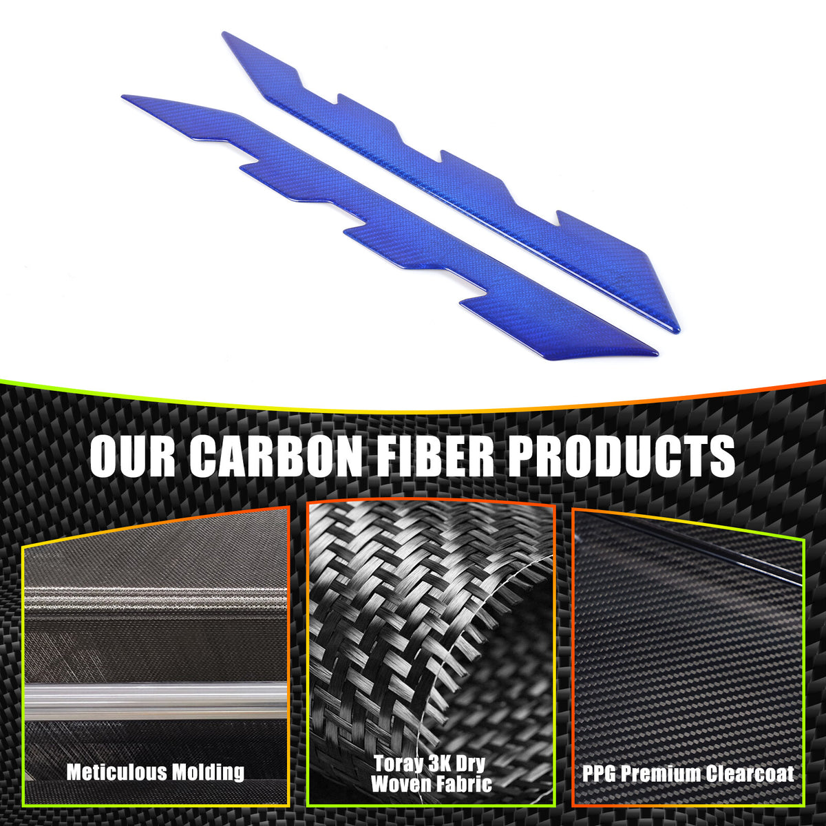 Blue Real Carbon Fiber Hood Engine Side Cover Trim for Corvette C8 2020+ 12